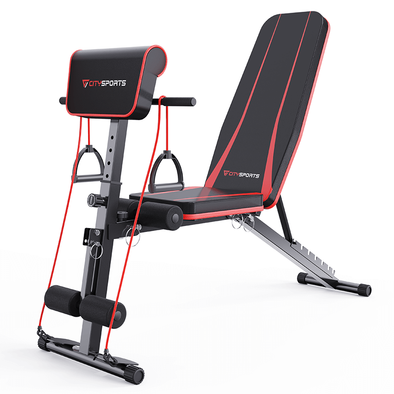 CITYSPORTS S1 Adjustable Weight Bench – 7-Position Foldable Home Gym Bench with Resistance Bands